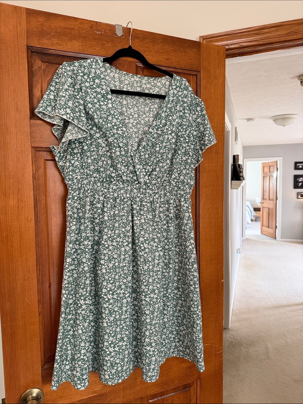 Floral V-Neck Green Women’s Dress